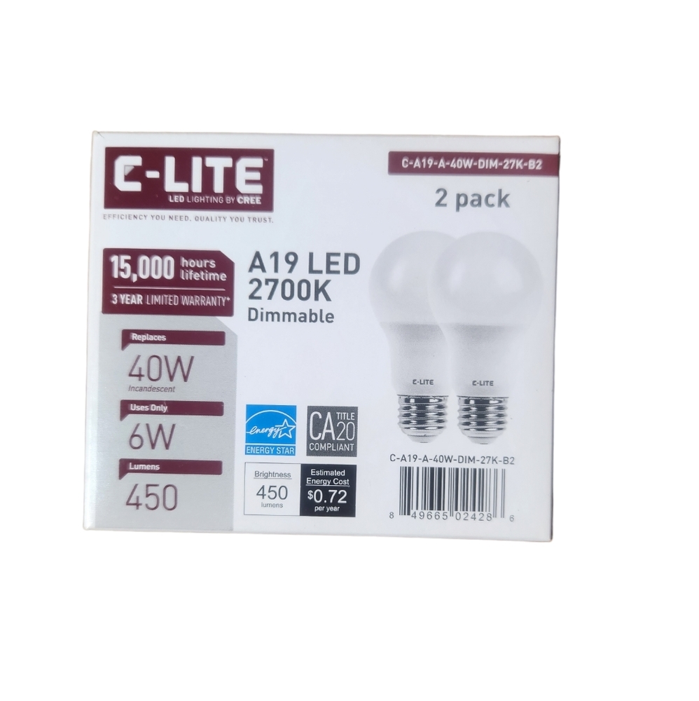 24 Pack Dimmable LIGHT BULB CREE C-LITE LED 40W Replacement A19 Soft White 2700k - Picture 2 of 8